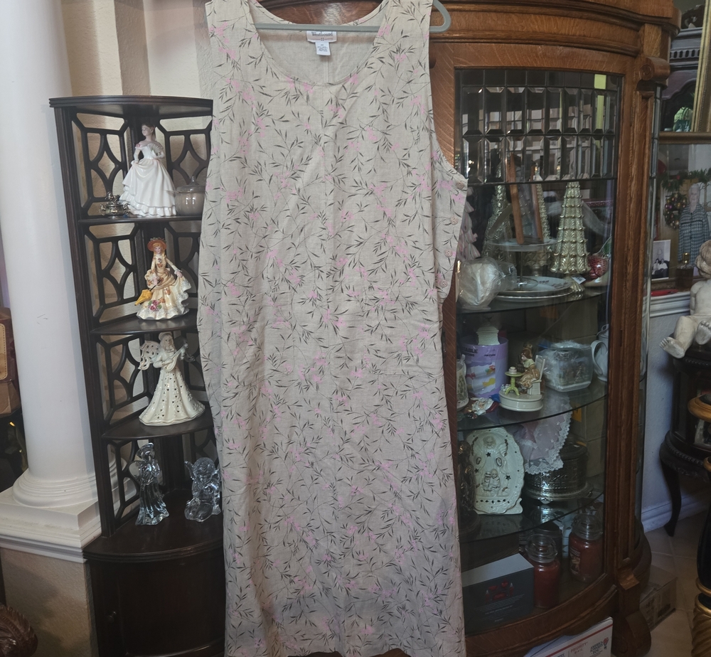 Westbound Beige Linen-Look Maxi Dress with Pink Floral Print